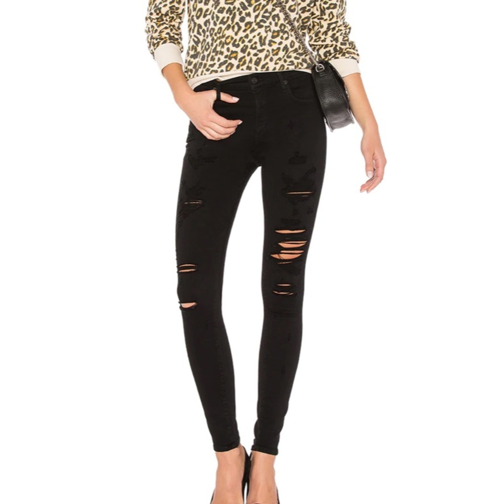 A Gold E Sophie High-Rise Distressed Black Jeans